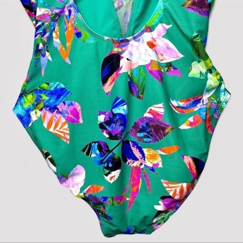 La Blanca Havana Tropics Mesh Plunge One Piece Swimsuit 12 Large Green - Picture 7 of 12